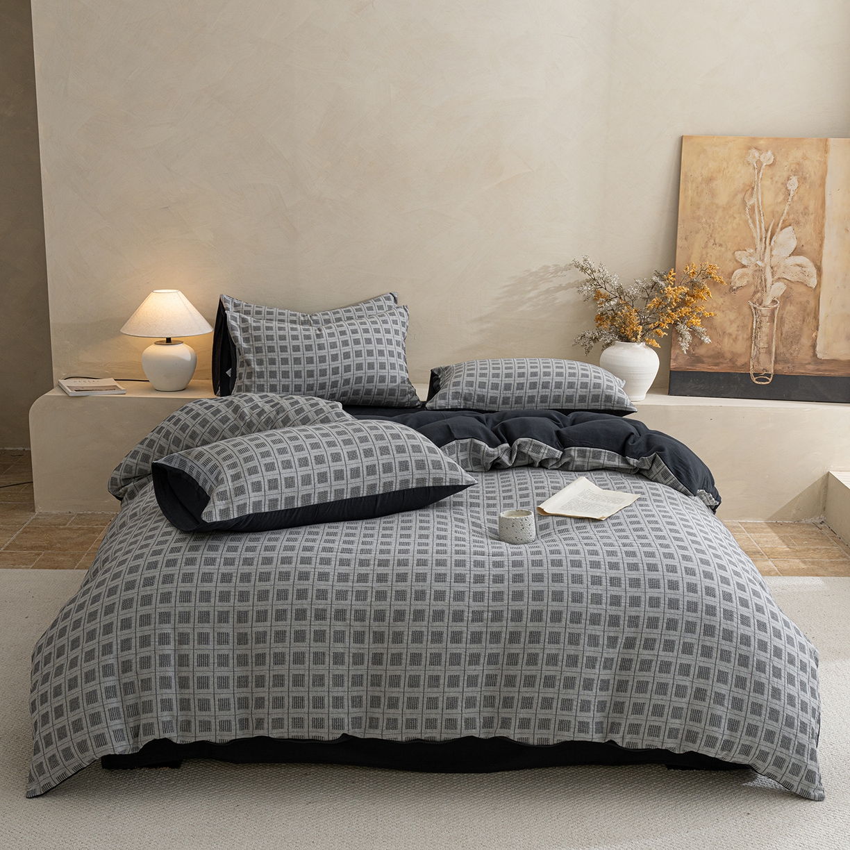 91家纺网 家纺一手货源 找家纺 典曼家纺 2025新款棉麻提花磨毛四件套-禾屿 禾屿-兰