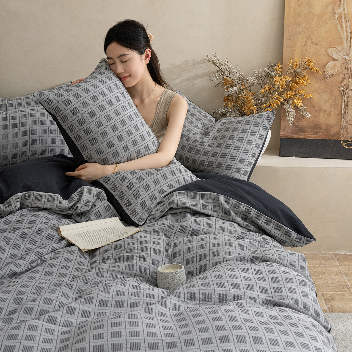 91家纺网 家纺一手货源 找家纺 典曼家纺 2025新款棉麻提花磨毛四件套-禾屿 禾屿-兰