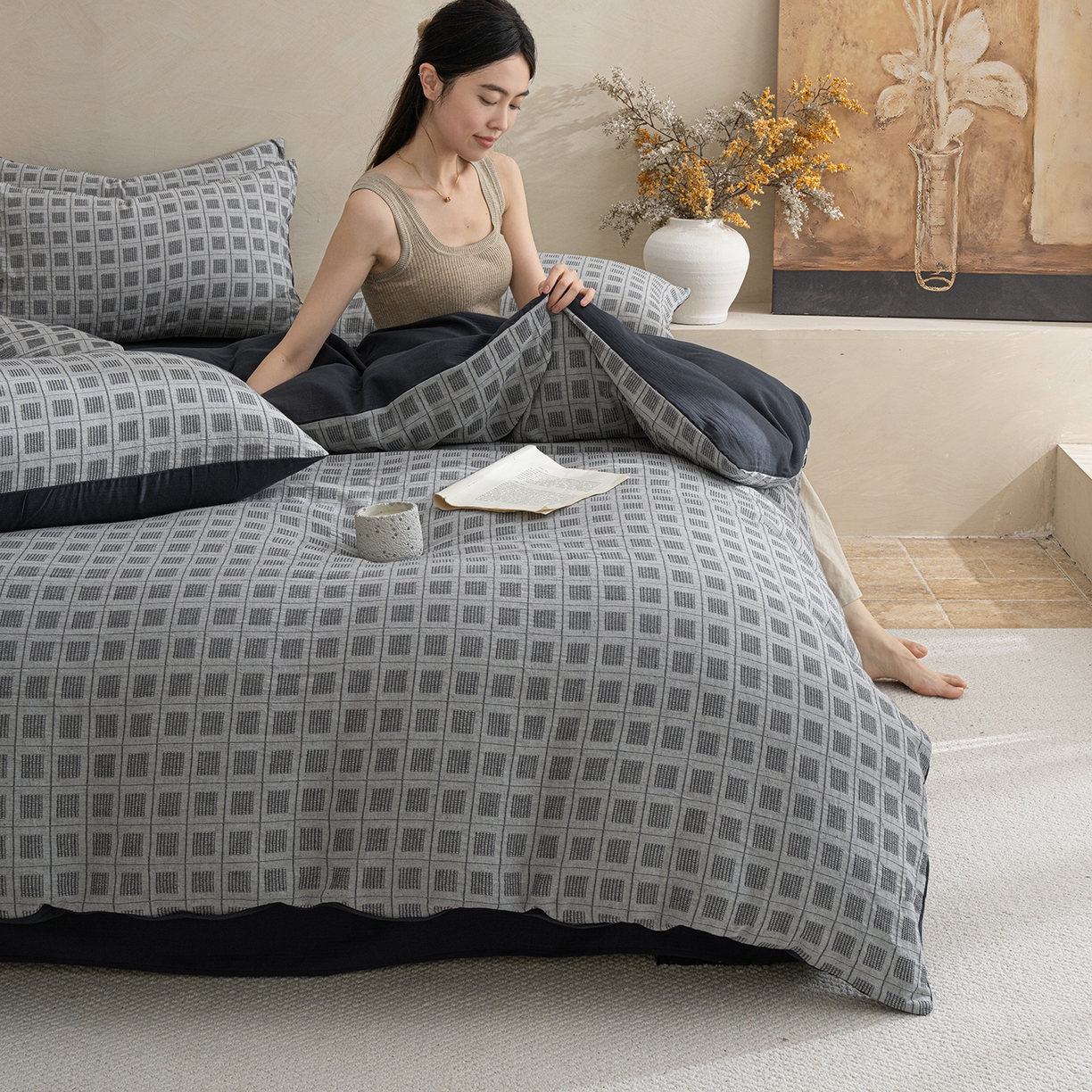 91家纺网 家纺一手货源 找家纺 典曼家纺 2025新款棉麻提花磨毛四件套-禾屿 禾屿-兰