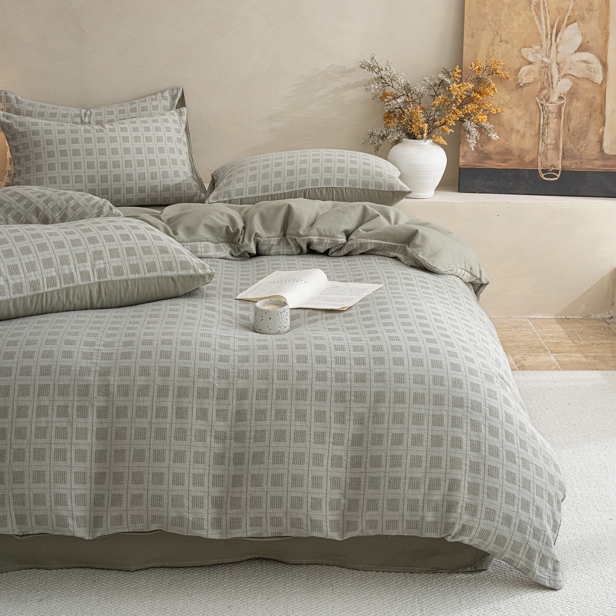 典曼家纺 2025新款棉麻提花磨毛四件套-禾屿 禾屿-绿