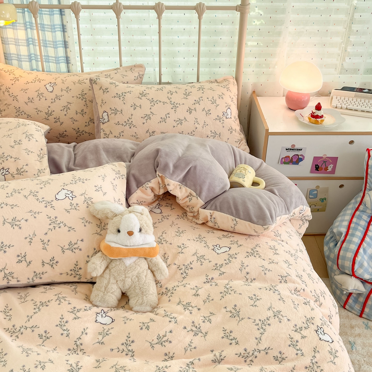 91家纺网 家纺一手货源 找家纺 贝扬思家纺 2025新款软fufu加厚保暖可爱系牛奶绒宿舍床套件系列（小红书推荐）（提供买家秀） 枝枝兔