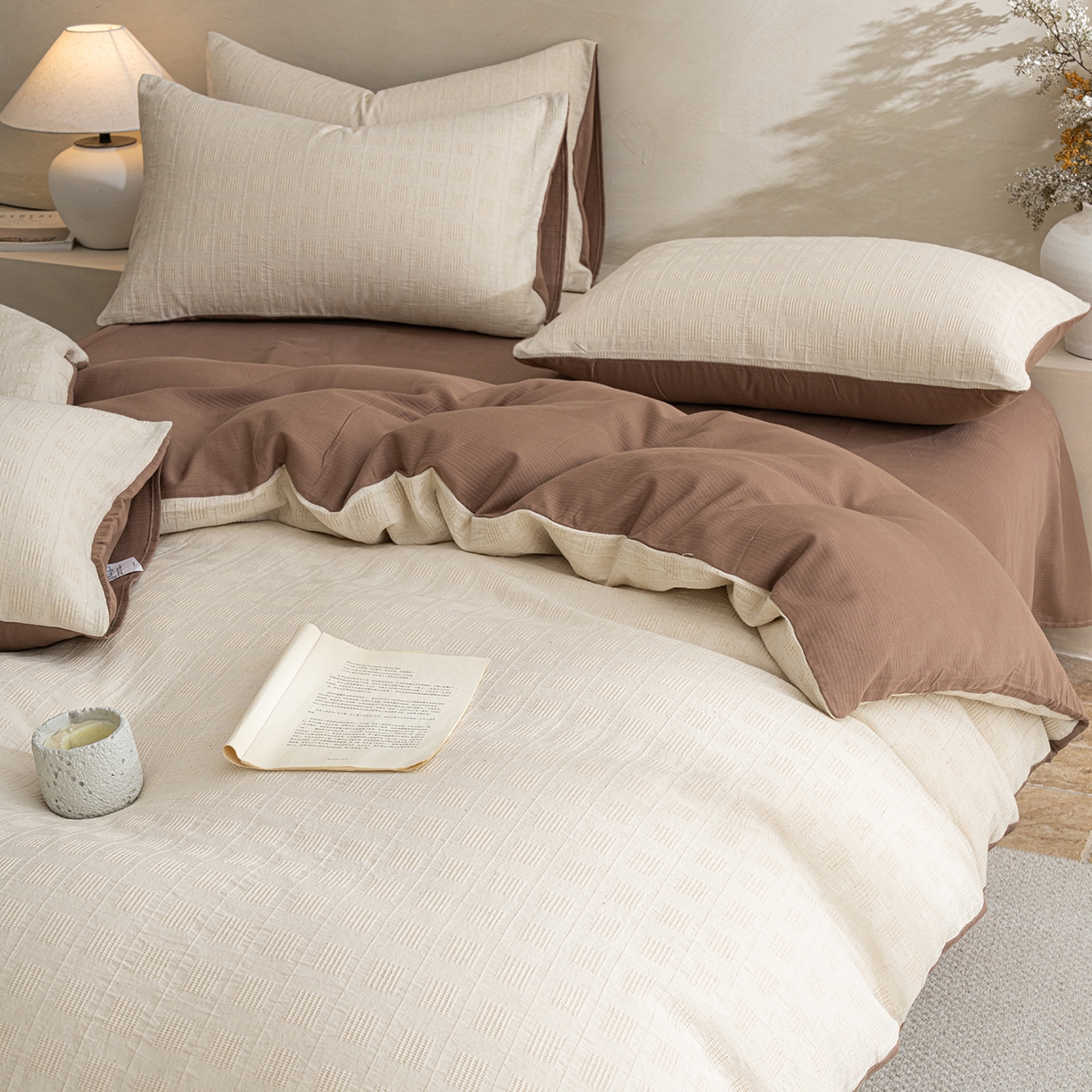 91家纺网 家纺一手货源 找家纺 典曼家纺 2025新款棉麻提花磨毛四件套-禾屿 禾屿-米