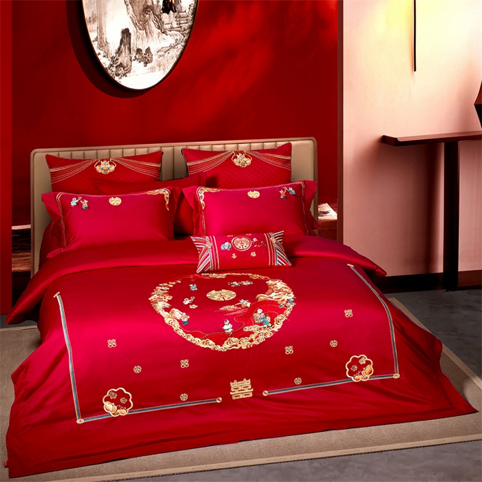 91家纺网 家纺一手货源 找家纺 高大尚婚庆馆 2025秋冬新款长绒棉臻棉系列婚庆款多件套富贵满园