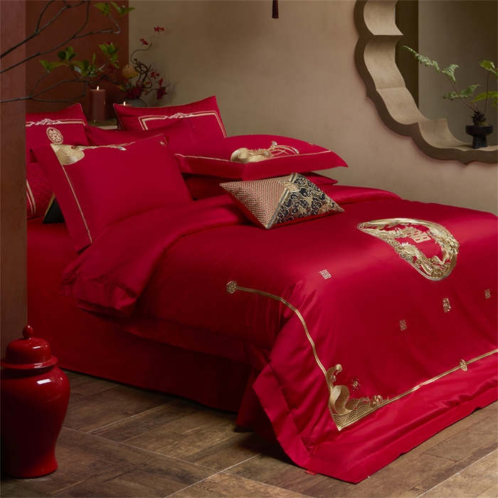 91家纺网 家纺一手货源 找家纺 高大尚婚庆馆 2025秋冬新款长绒棉臻棉系列婚庆款多件套龙凤添喜