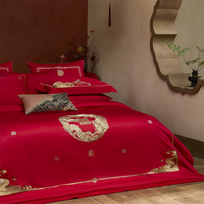 91家纺网 家纺一手货源 找家纺 高大尚婚庆馆 2025秋冬新款长绒棉臻棉系列婚庆款多件套龙凤添喜