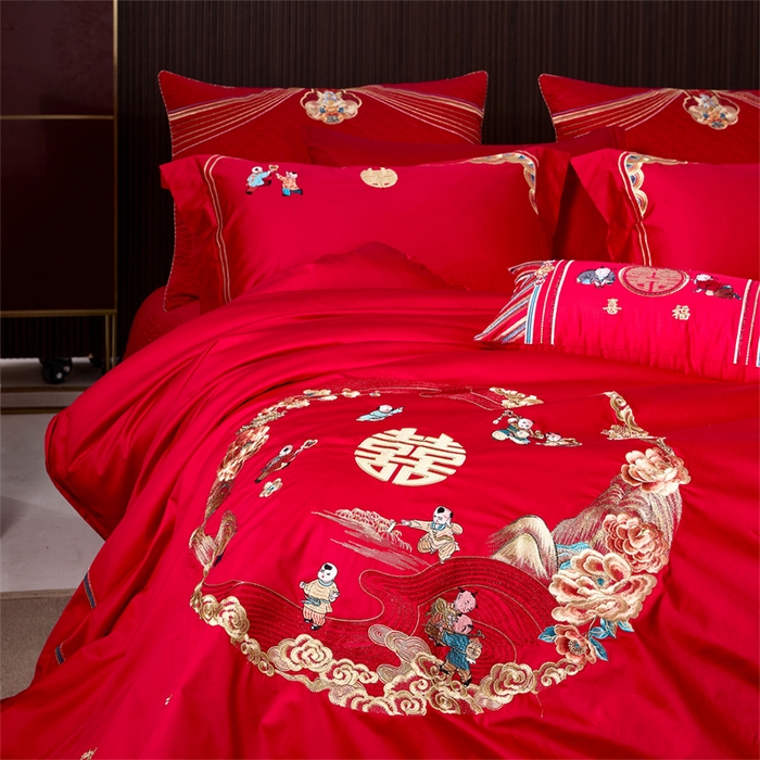 91家纺网 家纺一手货源 找家纺 高大尚婚庆馆 2025秋冬新款长绒棉臻棉系列婚庆款多件套富贵满园