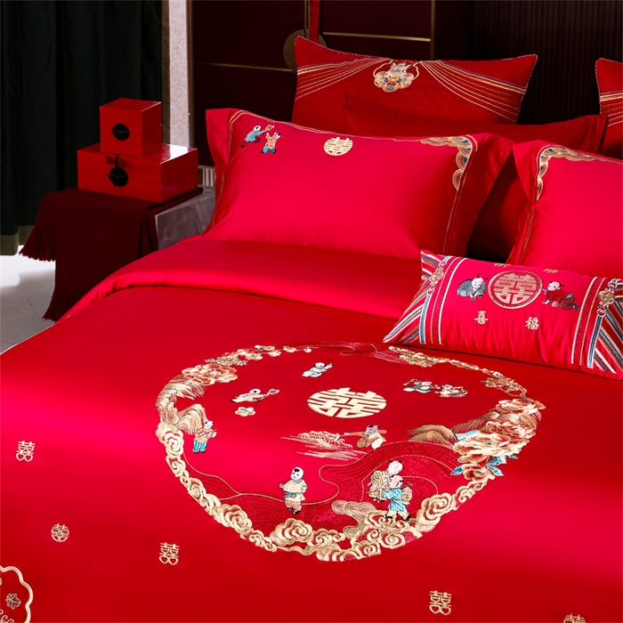 91家纺网 家纺一手货源 找家纺 高大尚婚庆馆 2025秋冬新款长绒棉臻棉系列婚庆款多件套富贵满园