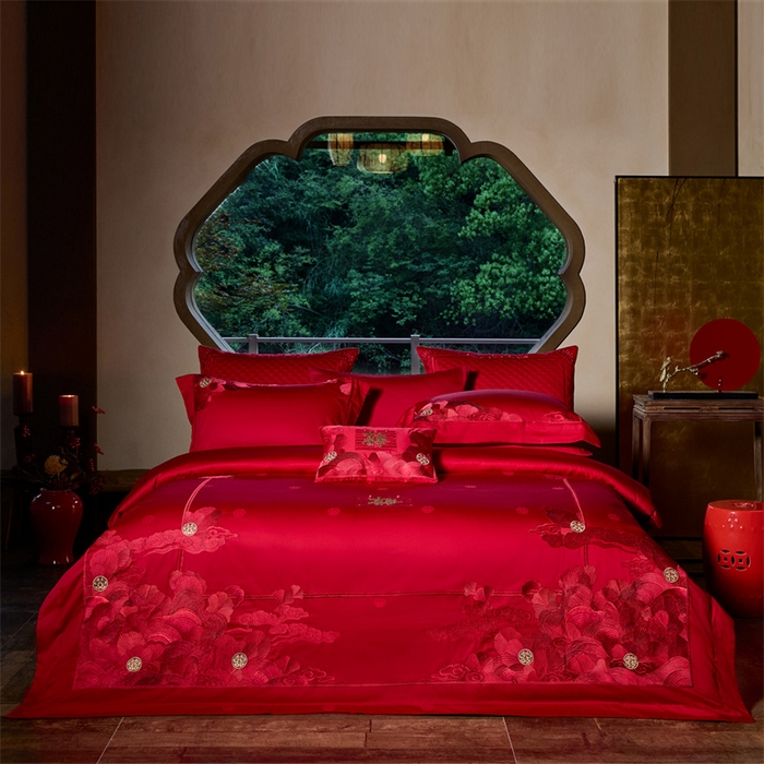 91家纺网 家纺一手货源 找家纺 （总）高大尚婚庆馆 2025新款长绒棉提花婚庆套件