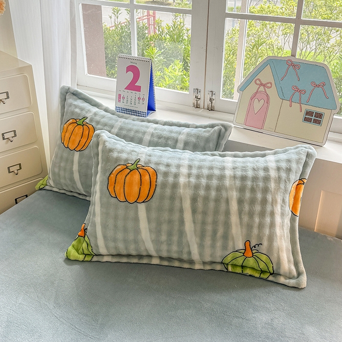 91家纺网 家纺一手货源 找家纺 家贝爱 2025新款加厚牛奶绒泡泡兔毛绒四件套 泡泡绒-南瓜