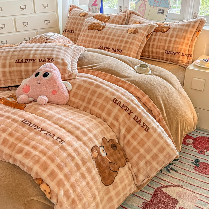 91家纺网 家纺一手货源 找家纺 家贝爱 2025新款加厚牛奶绒泡泡兔毛绒四件套 泡泡绒-萌宠