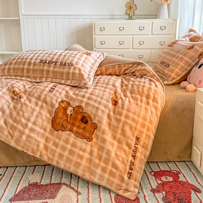 91家纺网 家纺一手货源 找家纺 家贝爱 2025新款加厚牛奶绒泡泡兔毛绒四件套 泡泡绒-萌宠