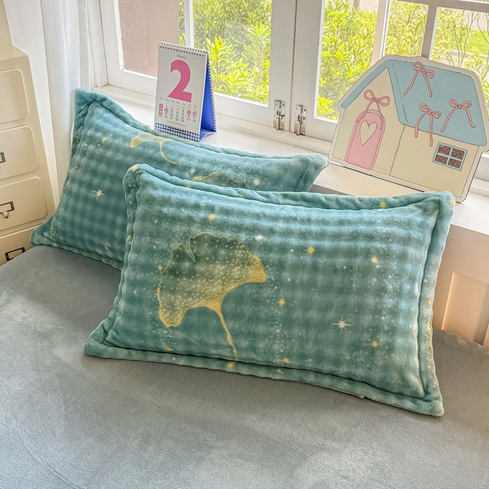 91家纺网 家纺一手货源 找家纺 家贝爱 2025新款加厚牛奶绒泡泡兔毛绒四件套 泡泡绒-银杏叶