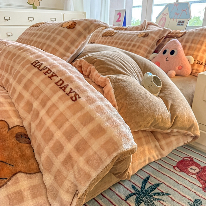 91家纺网 家纺一手货源 找家纺 家贝爱 2025新款加厚牛奶绒泡泡兔毛绒四件套 泡泡绒-萌宠