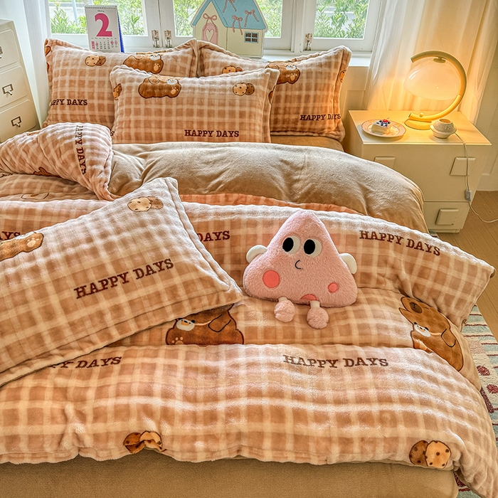 91家纺网 家纺一手货源 找家纺 家贝爱 2025新款加厚牛奶绒泡泡兔毛绒四件套 泡泡绒-萌宠