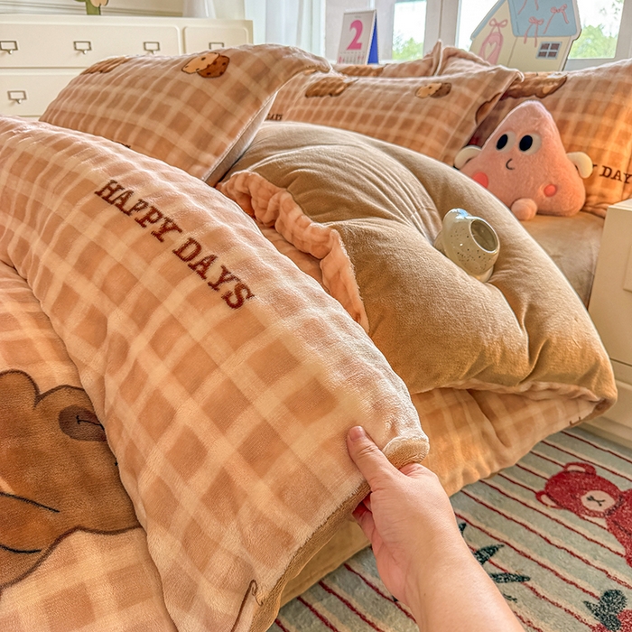 91家纺网 家纺一手货源 找家纺 家贝爱 2025新款加厚牛奶绒泡泡兔毛绒四件套 泡泡绒-萌宠