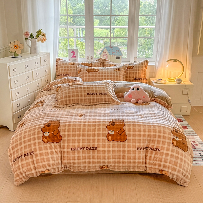 91家纺网 家纺一手货源 找家纺 家贝爱 2025新款加厚牛奶绒泡泡兔毛绒四件套 泡泡绒-萌宠