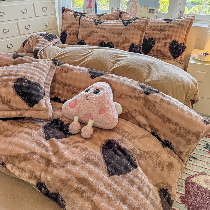 家贝爱 2025新款加厚牛奶绒泡泡兔毛绒四件套 泡泡绒-爱心