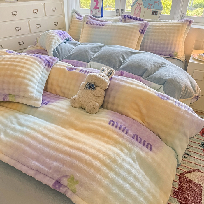 家贝爱 2025新款加厚牛奶绒泡泡兔毛绒四件套 泡泡绒-幻彩