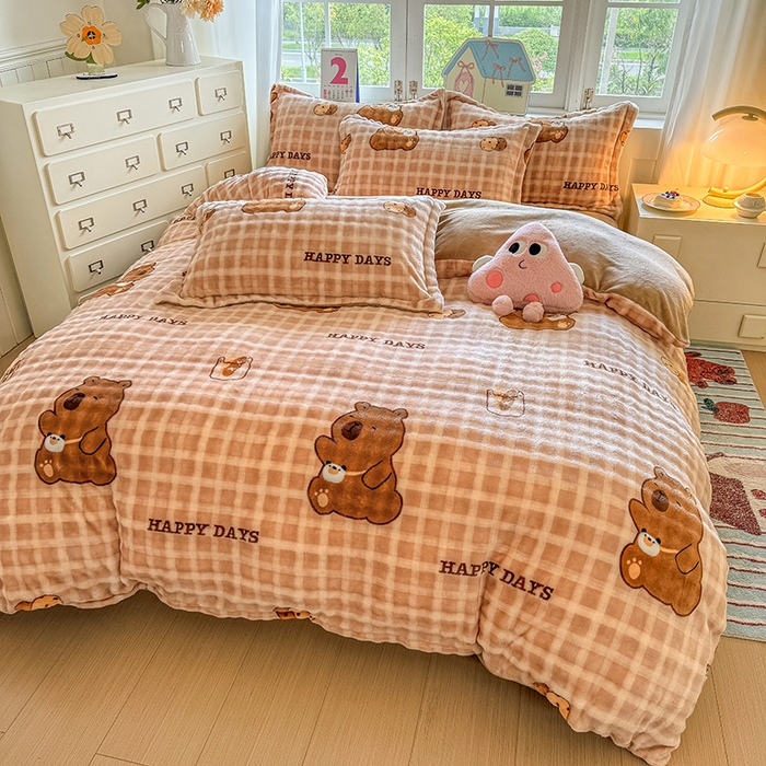 91家纺网 家纺一手货源 找家纺 家贝爱 2025新款加厚牛奶绒泡泡兔毛绒四件套 泡泡绒-萌宠