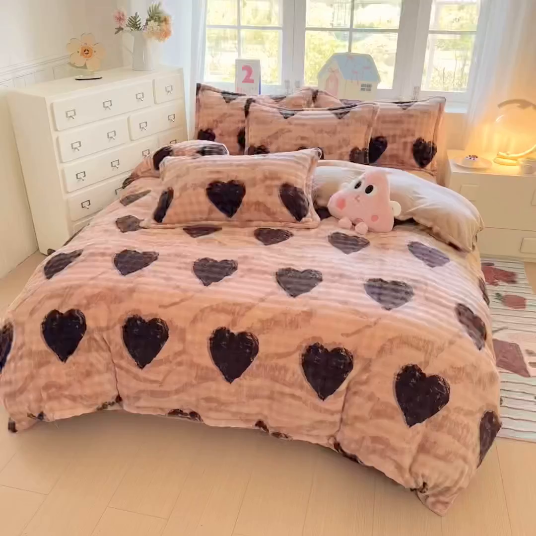 91家纺网 家纺一手货源 找家纺 （总）家贝爱 2025新款加厚牛奶绒泡泡兔毛绒四件套