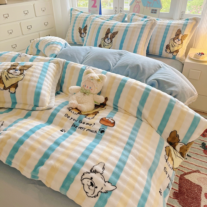 家贝爱 2025新款加厚牛奶绒泡泡兔毛绒四件套 泡泡绒-哈哈狗