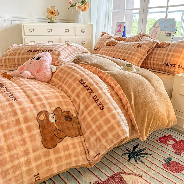 91家纺网 家纺一手货源 找家纺 家贝爱 2025新款加厚牛奶绒泡泡兔毛绒四件套 泡泡绒-萌宠