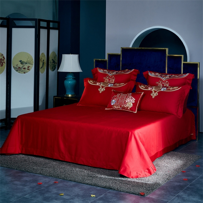 91家纺网 家纺一手货源 找家纺 （总）高大尚婚庆馆 2025新款长绒棉提花婚庆套件