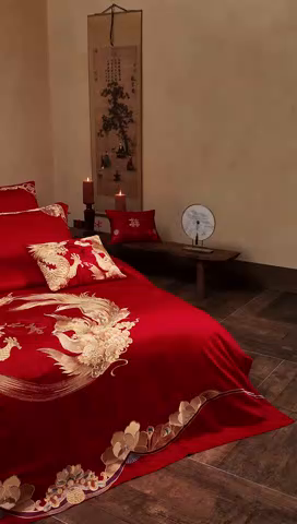 91家纺网 家纺一手货源 找家纺 （总）高大尚婚庆馆 2025新款长绒棉提花婚庆套件