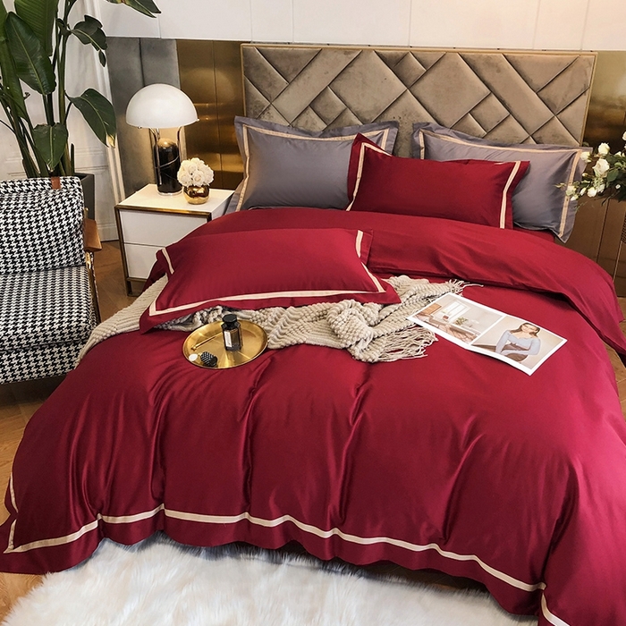 91家纺网 家纺一手货源 找家纺 （总）初拾 2022新款全棉贡缎拼接四件套实拍图-雅