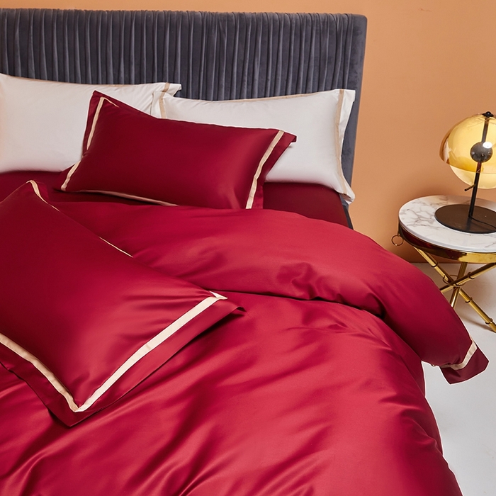 91家纺网 家纺一手货源 找家纺 （总）初拾 2022新款全棉贡缎拼接四件套棚拍图-雅