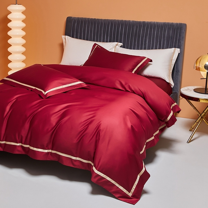 91家纺网 家纺一手货源 找家纺 （总）初拾 2022新款全棉贡缎拼接四件套棚拍图-雅