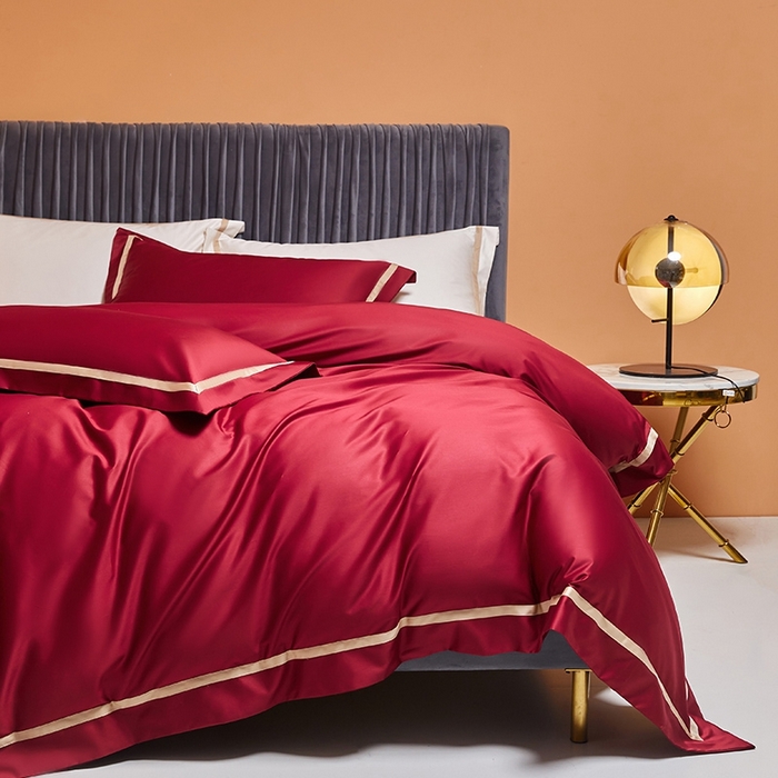 91家纺网 家纺一手货源 找家纺 （总）初拾 2022新款全棉贡缎拼接四件套棚拍图-雅