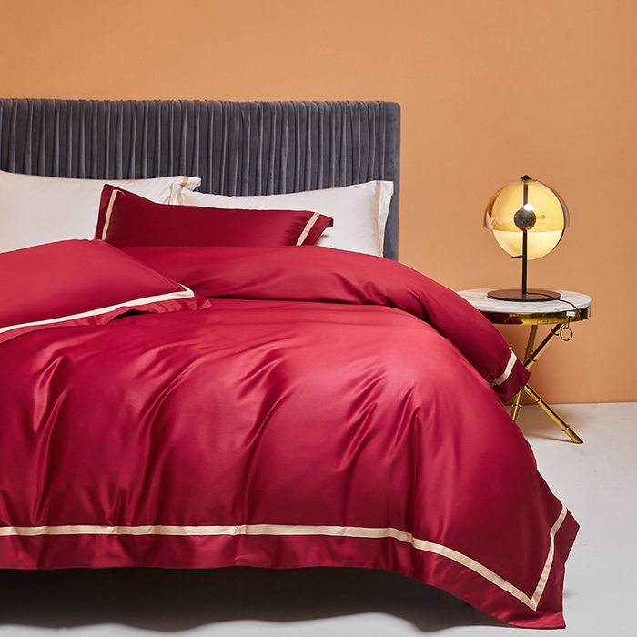 91家纺网 家纺一手货源 找家纺 （总）初拾 2022新款全棉贡缎拼接四件套棚拍图-雅