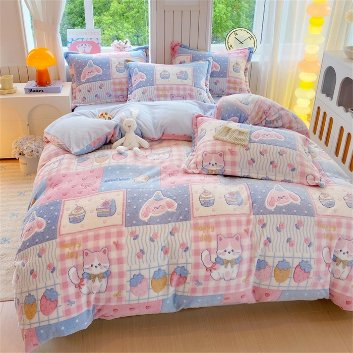 91家纺网 家纺一手货源 找家纺 佰亿莱 2025新款5D雕花雪花绒四件套缤纷派对