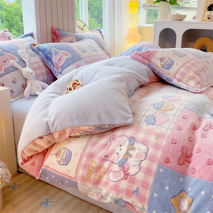 91家纺网 家纺一手货源 找家纺 佰亿莱 2025新款5D雕花雪花绒四件套缤纷派对