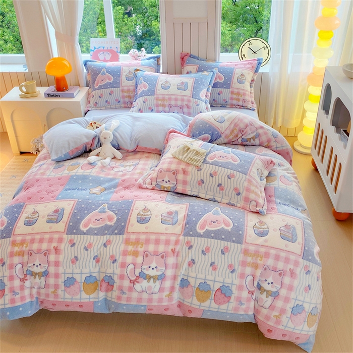 91家纺网 家纺一手货源 找家纺 佰亿莱 2025新款5D雕花雪花绒四件套缤纷派对