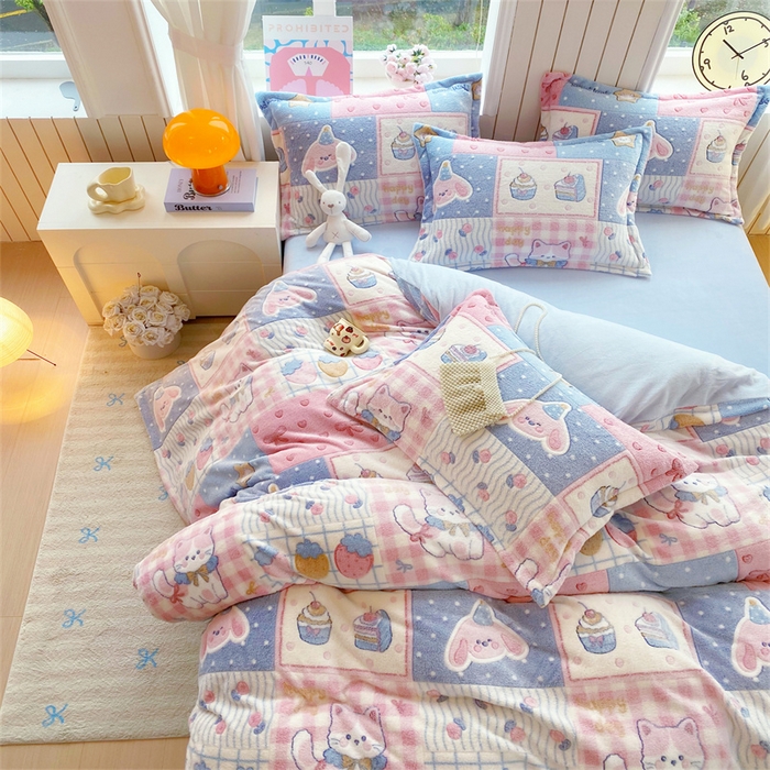 91家纺网 家纺一手货源 找家纺 佰亿莱 2025新款5D雕花雪花绒四件套缤纷派对