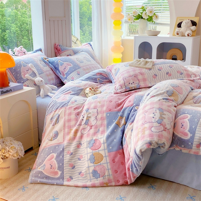 91家纺网 家纺一手货源 找家纺 佰亿莱 2025新款5D雕花雪花绒四件套缤纷派对