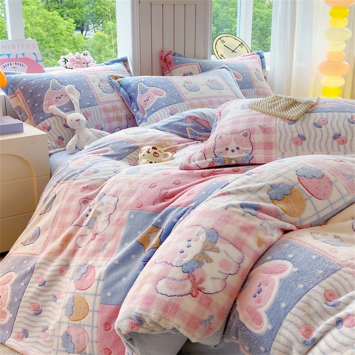 91家纺网 家纺一手货源 找家纺 佰亿莱 2025新款5D雕花雪花绒四件套缤纷派对