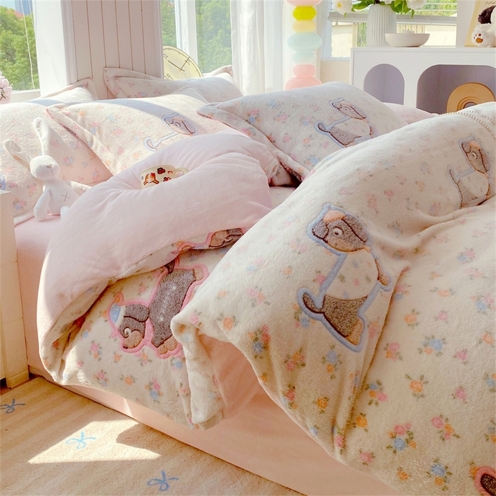 佰亿莱 2025新款5D雕花雪花绒四件套花花狗