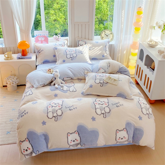 91家纺网 家纺一手货源 找家纺 佰亿莱 2025新款5D雕花雪花绒四件套西高地