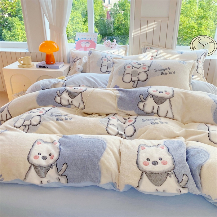 91家纺网 家纺一手货源 找家纺 佰亿莱 2025新款5D雕花雪花绒四件套西高地