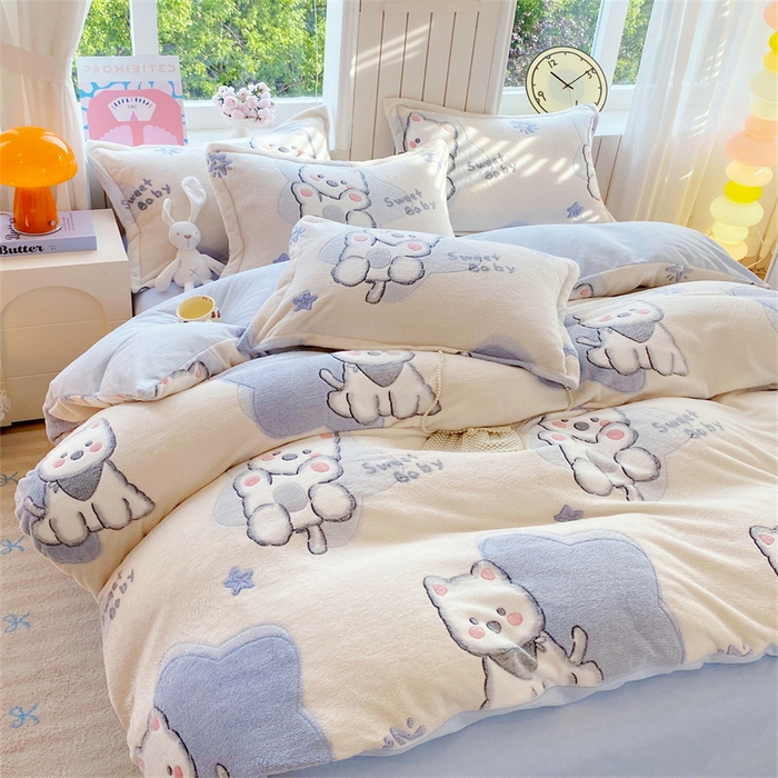 91家纺网 家纺一手货源 找家纺 佰亿莱 2025新款5D雕花雪花绒四件套西高地