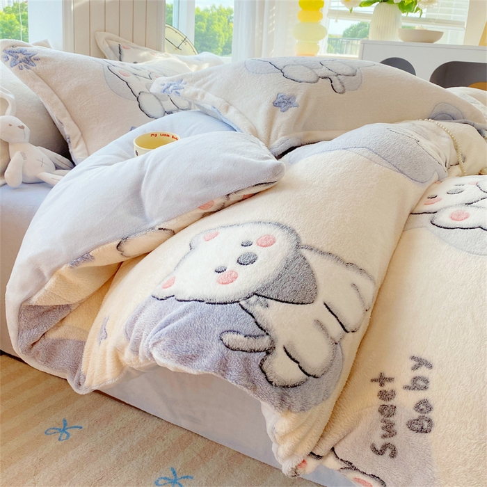 91家纺网 家纺一手货源 找家纺 佰亿莱 2025新款5D雕花雪花绒四件套西高地