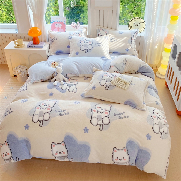 91家纺网 家纺一手货源 找家纺 佰亿莱 2025新款5D雕花雪花绒四件套西高地