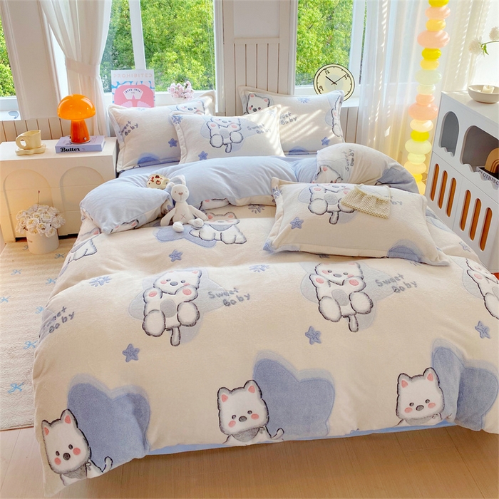 91家纺网 家纺一手货源 找家纺 佰亿莱 2025新款5D雕花雪花绒四件套西高地