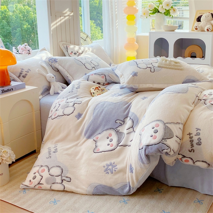 91家纺网 家纺一手货源 找家纺 佰亿莱 2025新款5D雕花雪花绒四件套西高地