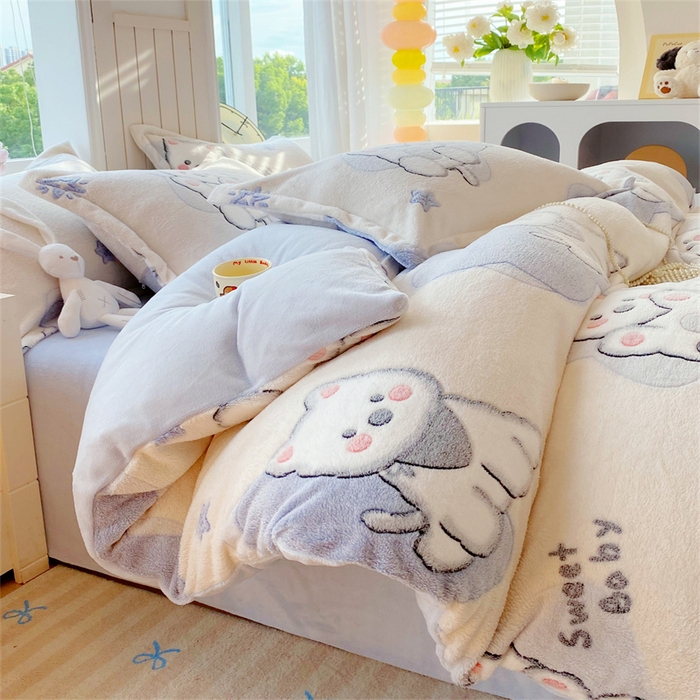 91家纺网 家纺一手货源 找家纺 佰亿莱 2025新款5D雕花雪花绒四件套西高地