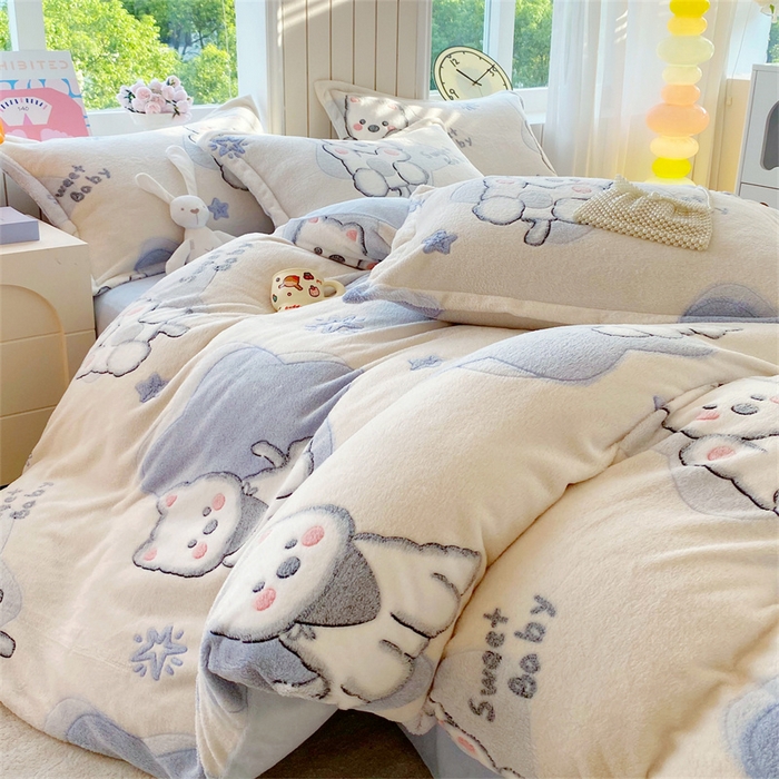 91家纺网 家纺一手货源 找家纺 佰亿莱 2025新款5D雕花雪花绒四件套西高地