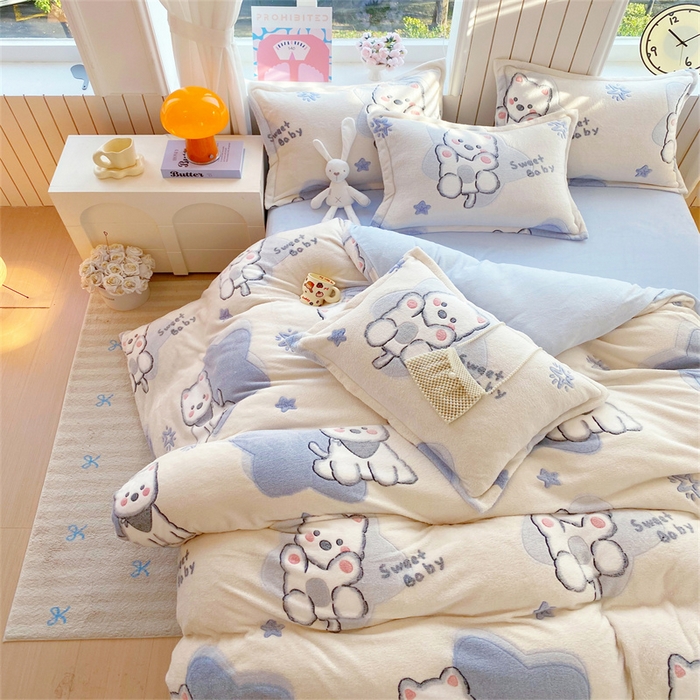 91家纺网 家纺一手货源 找家纺 佰亿莱 2025新款5D雕花雪花绒四件套西高地